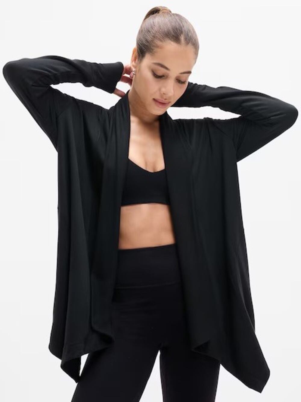 Athleta Pranayama Wrap Cardigan Size Small Black Draped Asymmetrical Layered
